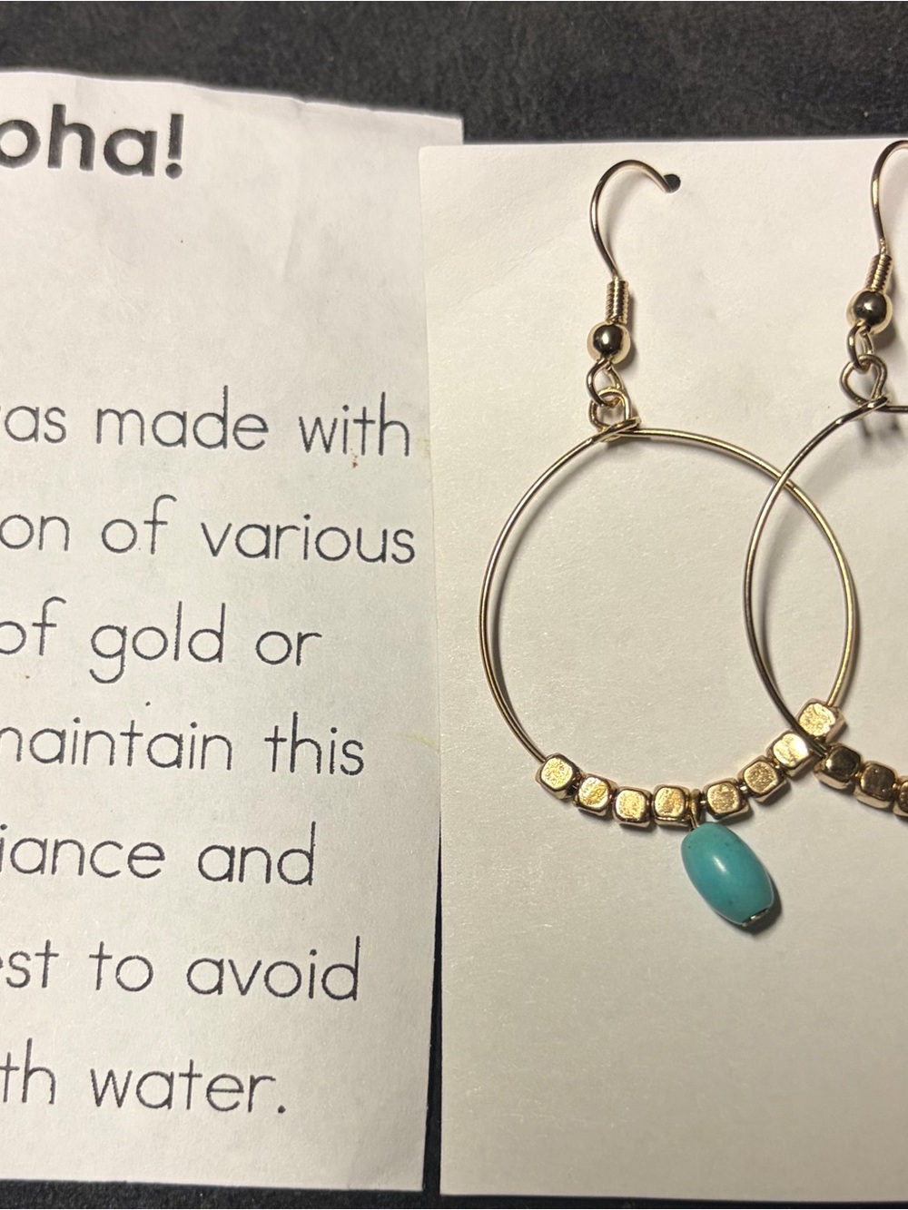 Gold Hoop Earrings with Turquoise Bead Accent